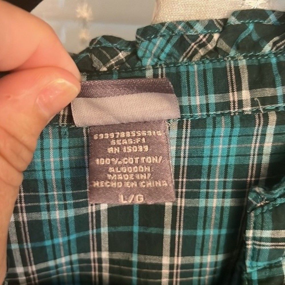 🌿 Laura Scott Plaid Button-Down Blouse | 100% Cotton | Size Large 🌿 - Picture 3 of 4